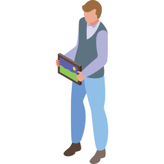 Man Holding Framed Artwork Showing A Sunset Over A Grassy Field With A Star In The Sky On A Transparent Background