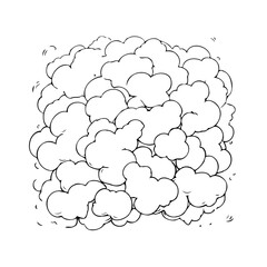 Whimsical cloud formation illustration, cartoonish style rendering of celestial cumulus, ink
