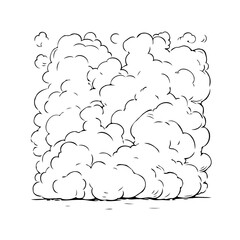 Whimsical cloudscape hand drawn illustration featuring a multitude of fluffy cloud formations in