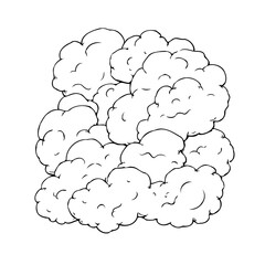 Whimsical cloudscape illustration featuring fluffy forms and dynamic line work creating a stylized