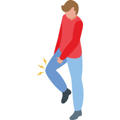 Man Experiencing Thigh Pain With Yellow Lightning Bolt Symbol Indicating Discomfort On White Background With Transparent Background And Isolated Isometric Illustration