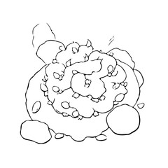 Whimsical dessert sketch with abstract candy accents creates delightful visual interest for