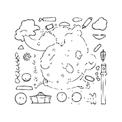 Whimsical doodles of everyday objects and abstract shapes creating a playful and charming