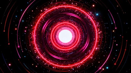 Fototapeta premium Abstract cosmic tunnel with glowing red rings and starry background