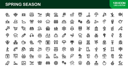 Spring Line Icon Set &ndash; Modern Minimal Vector Icons for Seasonal Branding, Floral Designs, and Fresh Themes