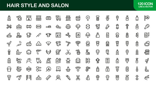 Hair Styling Modern Line Icon Set &ndash; Professional Minimalist Outline Collection for Salon and Beauty