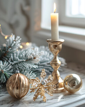 Elegant Christmas Candle and Ornament Decor &ndash; Cozy Holiday Table Setting in Neutral Tones