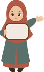 Cartoon muslim Girl Holding Blank Whiteboard Illustration