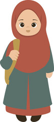 Illustration of Muslim Girl Wearing Hijab and Bag