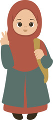 Illustration of Muslim Girl Waving Hand about Peace