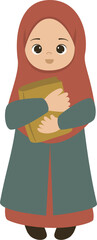 Illustration of Cute Muslim Girl Holding a Book