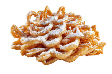 Golden fried funnel cake pastry dusted with white powdered sugar image, Isolated On Transparent Background, Png Cut Out