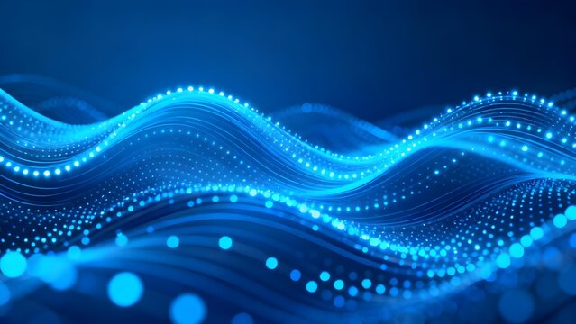 Abstract blue wave pattern with glowing dots and flowing lines on a dark background