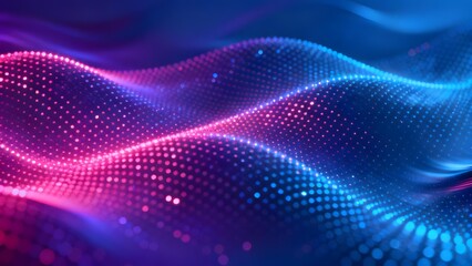 Abstract digital wave pattern with glowing dots in vibrant purple and blue hues