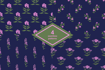 Seamless pink flowers decorative set