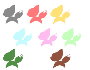 キツネの横向きシルエットアイコンセット（多色/動物/キャラクター/透過）