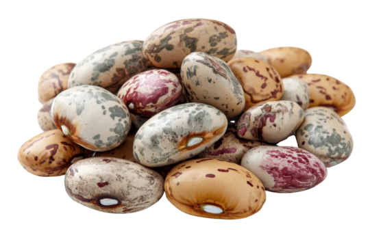 Pile of colorful pinto beans with brown and white speckled patterns food, Isolated On Transparent Background, Png Cut Out
