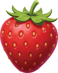 Obraz premium Vector Illustration Juicy Red Strawberry with Green Leaves on a Dark Background