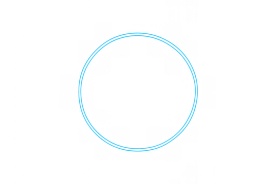 Blue glowing neon circle frame creating a vibrant border element on transparent background