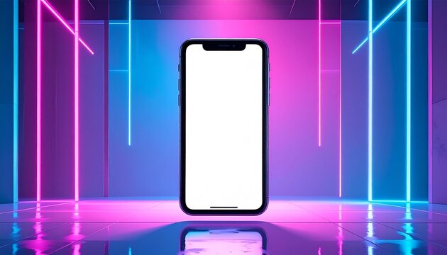 Smartphone mockup display with neon lights, digital showcase template