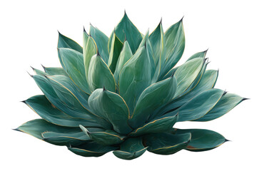 Teal blue agave plant with sharp pointed leaves and golden edges on black succulent, Isolated On Transparent Background, Png Cut Out