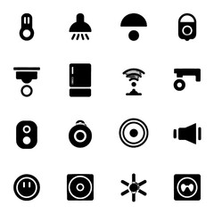 Collection of black and white icons representing various electronic devices and smart home controls