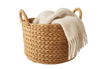 Obraz premium Wicker basket with cozy blanket transparent background