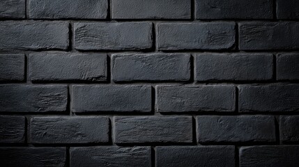 Obraz premium matte. Textured black brick wall in a panoramic wide view, featuring a matte surface with subtle variations. real-estate listings.