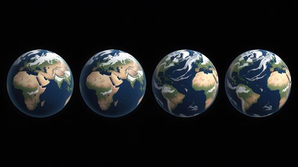 Fototapeta premium Four earth globes showing different stages of climate change and weather patterns