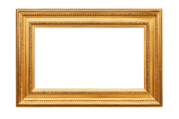 Ornate golden picture frame with decorative carved details on black background image, Isolated On Transparent Background, Png Cut Out