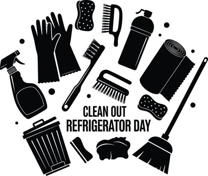 Vector art of clean out refrigerator day with cleaning tools