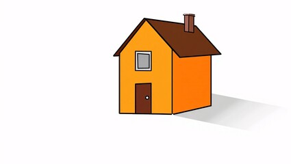 Simple cartoon illustration of a tall orange house with a brown roof and chimney
