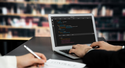 Software development programming on computer screen for brisk application and program coding