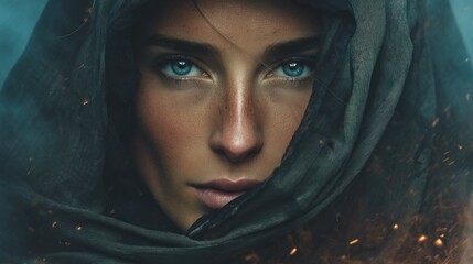 Naklejka premium Woman with blue eyes close up
