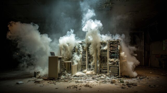 Server room explosion dramatic scene