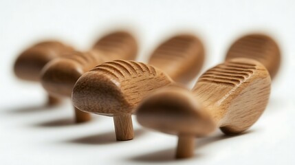 Wooden Foot Massager Tool Set with Rounded Heads on White Surface, Home Spa Relaxation