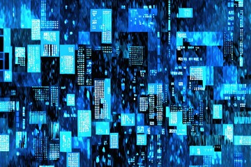 Pixel blue digital wallpaper design. Banner for ai background