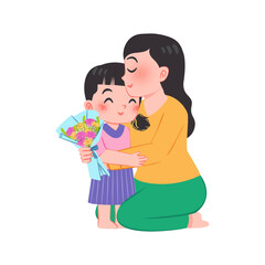 Illustration of mother and daughter hugging
