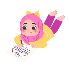 Illustration of a kid drawing on the floor