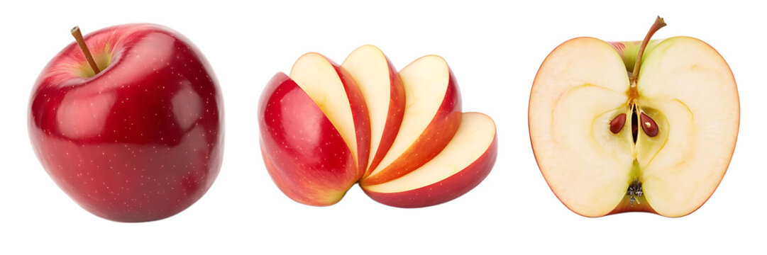 Red apple isolate. Apples on white background. Apple slice. Set with clipping path.