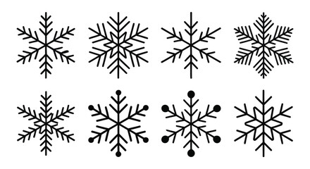 Delicate Black and White Snowflake Vector Illustration Set for Winter Holiday Season and Festive Backgrounds Perfect for Christmas and New Year Designs