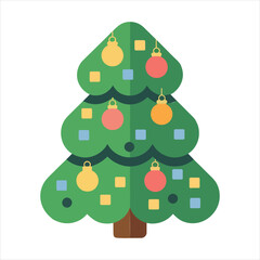 Festive Christmas Tree Illustration with Colorful Ornaments and Geometric Decorations Perfect for Holiday Greetings and Seasonal Designs Embodying Joy and Cheer
