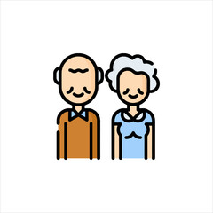 Happy elderly couple smiling together, standing close in a simple portrait, conveying warmth and companionship.