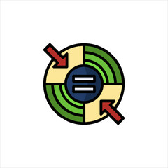 Circle divided into sections shows convergence towards equality, symbolizing balance and unity in a modern, minimalist style.