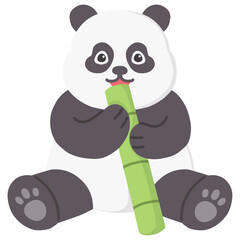 Cartoon illustration of a panda eating bamboo 