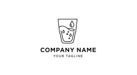 Minimalist Glass of Water Logo Design with a Droplet.