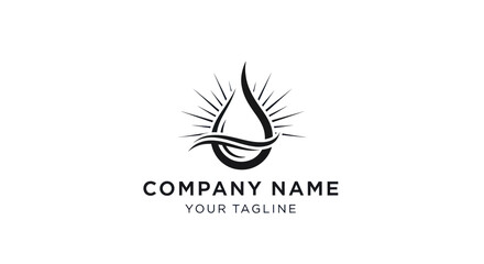 Elegant Water Drop Logo Design with Sun Rays and Wave Illustration.