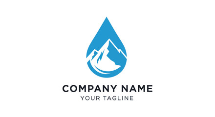 Mountain range silhouette inside a blue water drop logo.