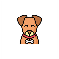 Happy dog wearing a red collar with a bone charm sits patiently against a white backdrop, radiating cheerfulness and simplicity.