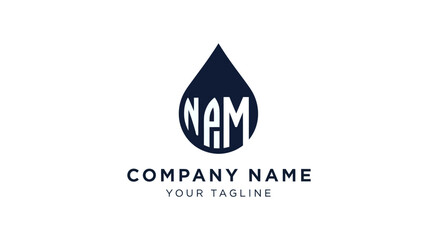Elegant Water Drop Logo Design with NAM Initials for Modern Branding.